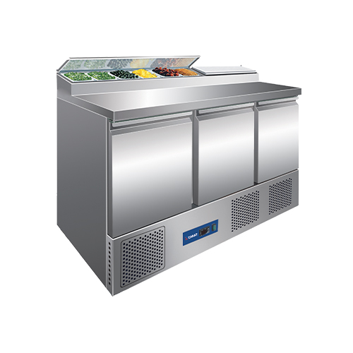 MESA SALADETTE 8 CUBETAS + 3 PUERTAS REFRIGERADA INOX