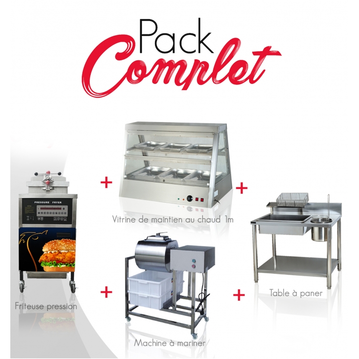 PACK COMPLET FRITEUSE PRESSION VITRINE MAINTIENT CHAUD 1M00