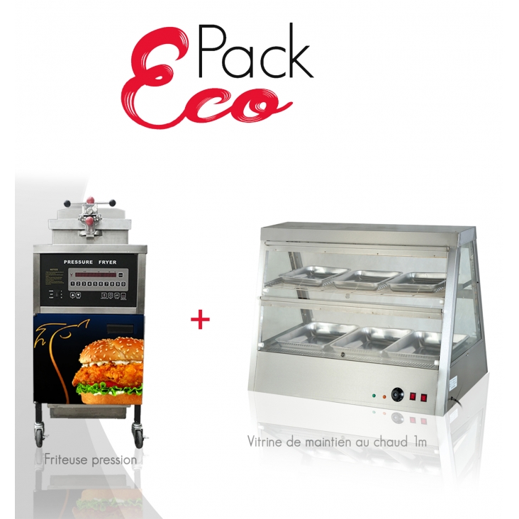 PACK ECO FREIDORA A PRESIÓN DIGITAL VITRINA CALIENTE 1M00