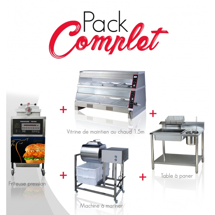 PACK COMPLET FRITEUSE PRESSION VITRINE MAINTIENT CHAUD 1M50