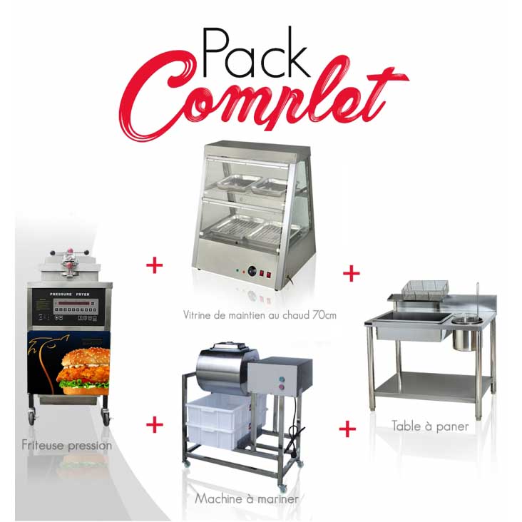 PACK COMPLET FRITEUSE PRESSION VITRINE MAINTIENT CHAUD 70CM