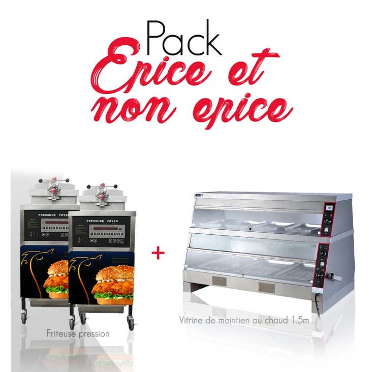PACK PICANTE Y NO PICANTE 2X FREIDORA A PRESIÓN VITRINA 1M50